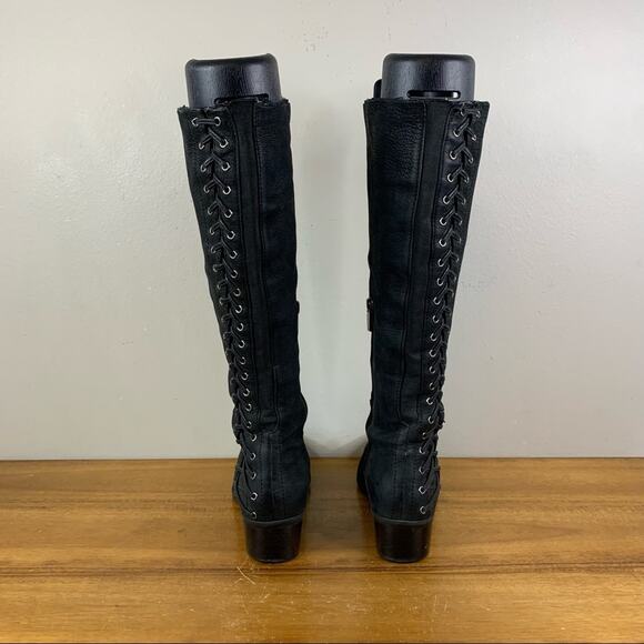 Vince Camuto Black Pebble Leather Corset Laced Boot Size 6.5 - Picture 5 of 9
